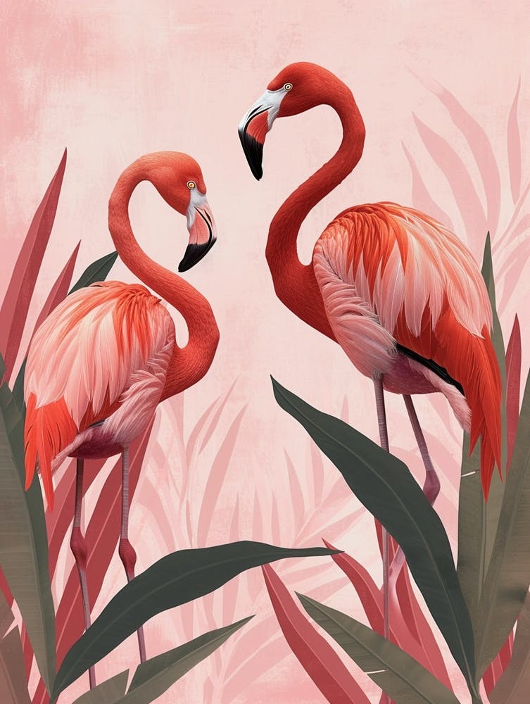 Lesser Flamingo And Bird Of Paradise Minimalist Illustration 3