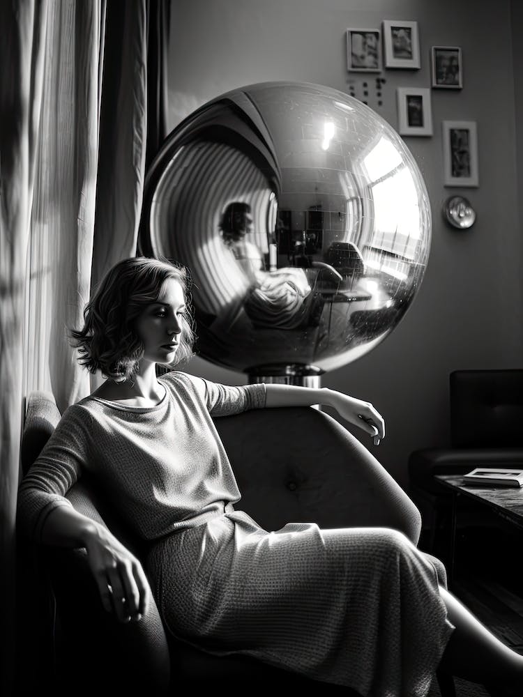 Disco Ball Woman Black And White Photography 2