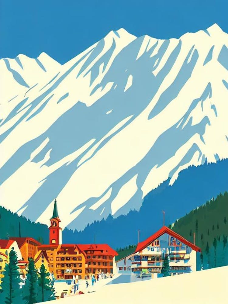 Lech Zürs, Austria Midcentury Vintage Skiing Poster