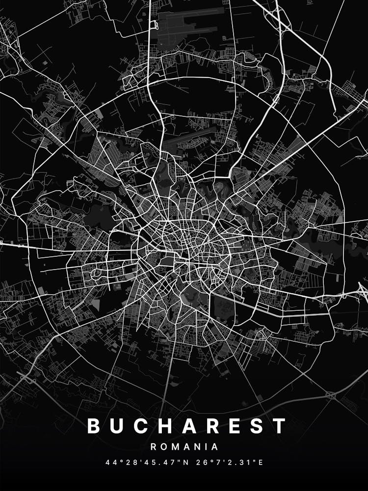 Bucharest Romania Black Map 1