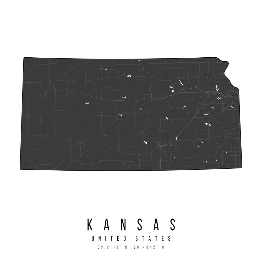 Kansas Mono Black And White Modern Minimal Street Map Square
