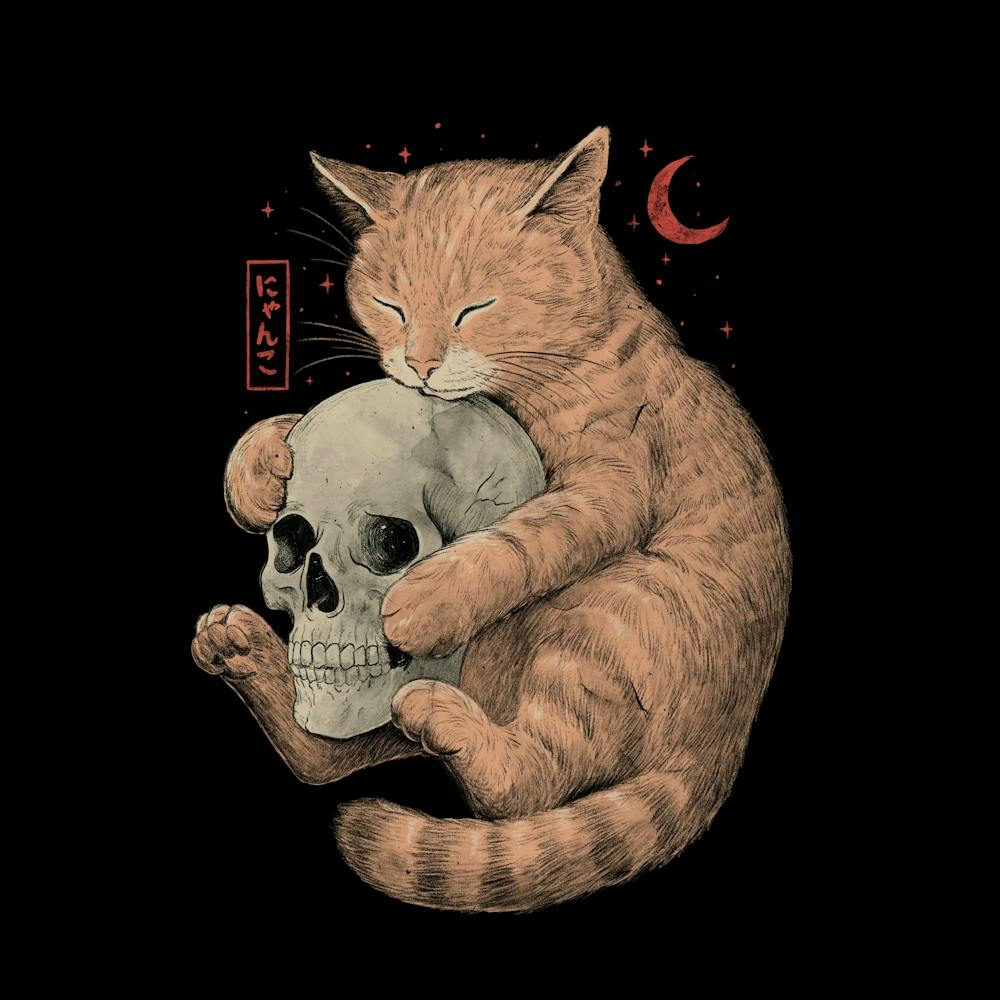 Jusqu'à ce que la mort nous ronronne Crâne de chat sombre