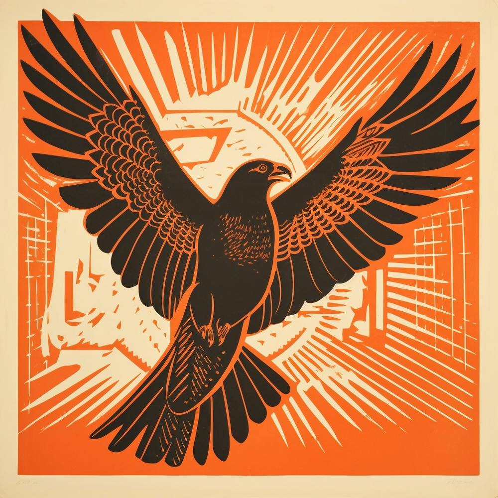 Retro Bird Lithograph Falcon 2