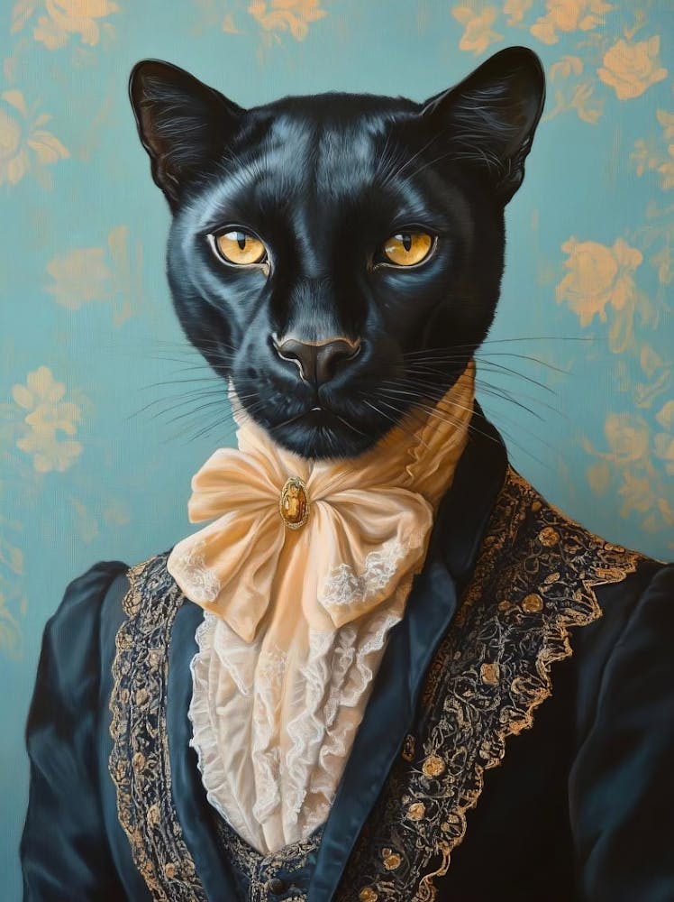 Vintage Royal Animal Portrait, Victorian Animal Painting, Dressed Animal, Renaissance Black Panther Printable, Animal Lover Gift