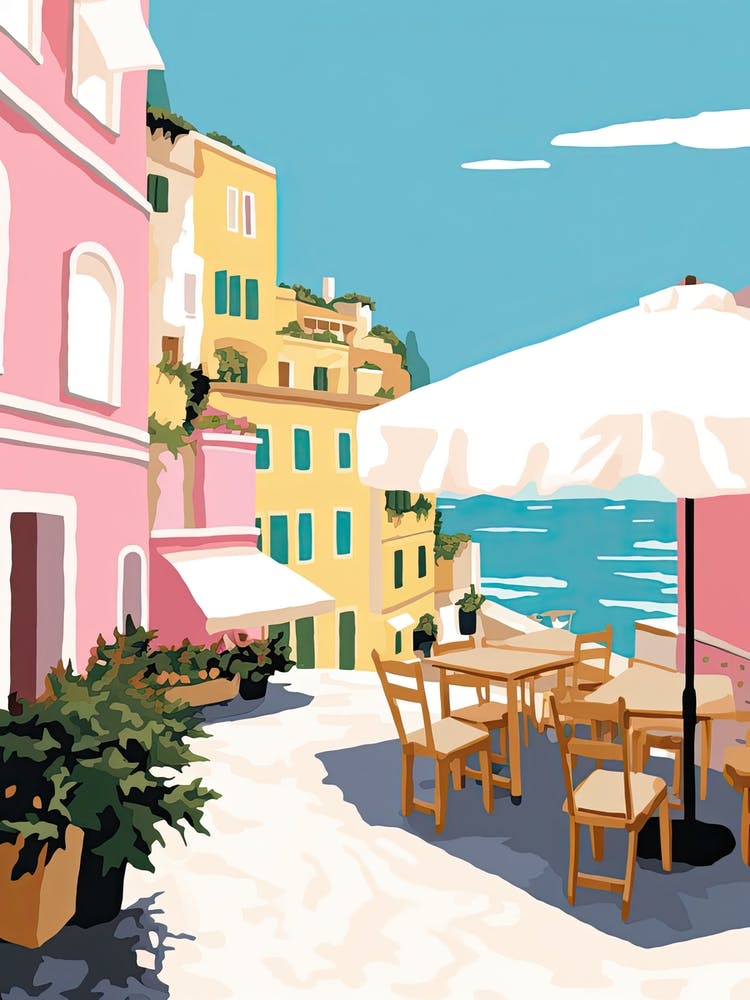 Positano, Italy, Flat Pastels Tones Illustration 3