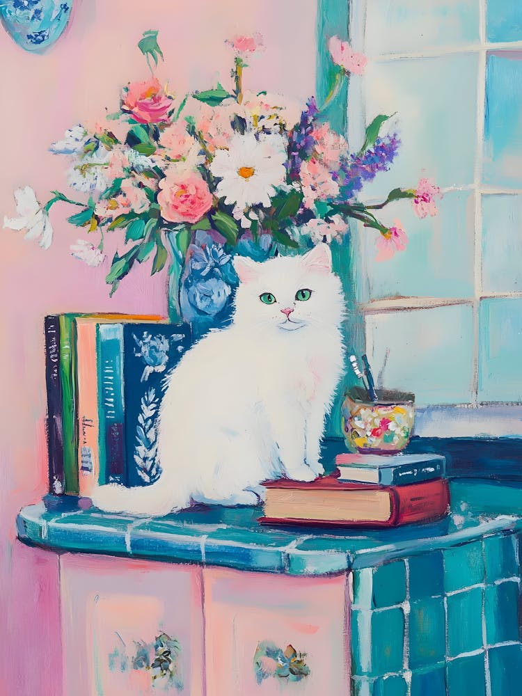 White Cat In A Vase