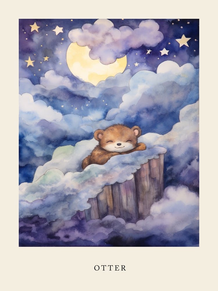Loutre Bébé 1 Dormant Dans Les Nuages Affiche de Crèche