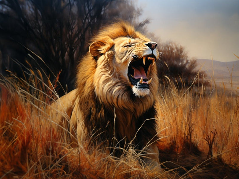 African Lion Roaring Realism Painting 4