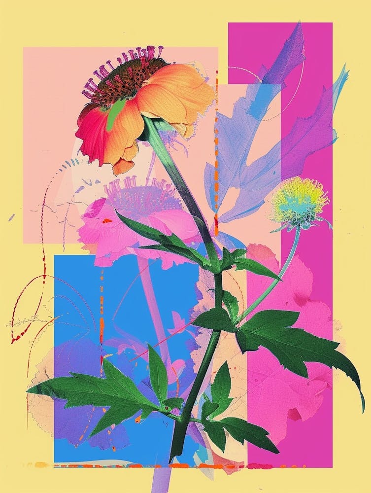 Scabiosa 3 Neon Flower Collage