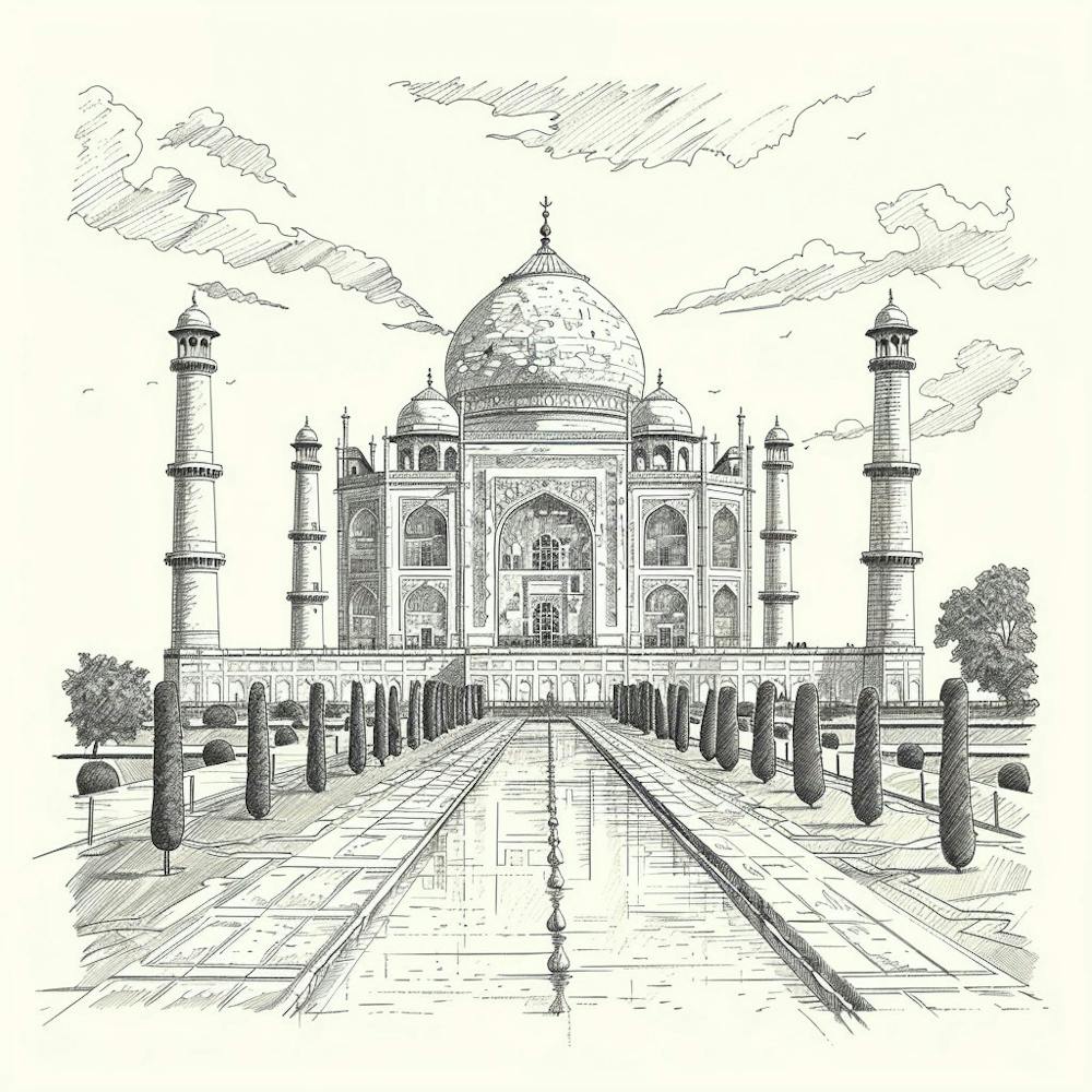A Taj Mahal In Agra Hand Drawn Sketch Illustrati 1719953542 1