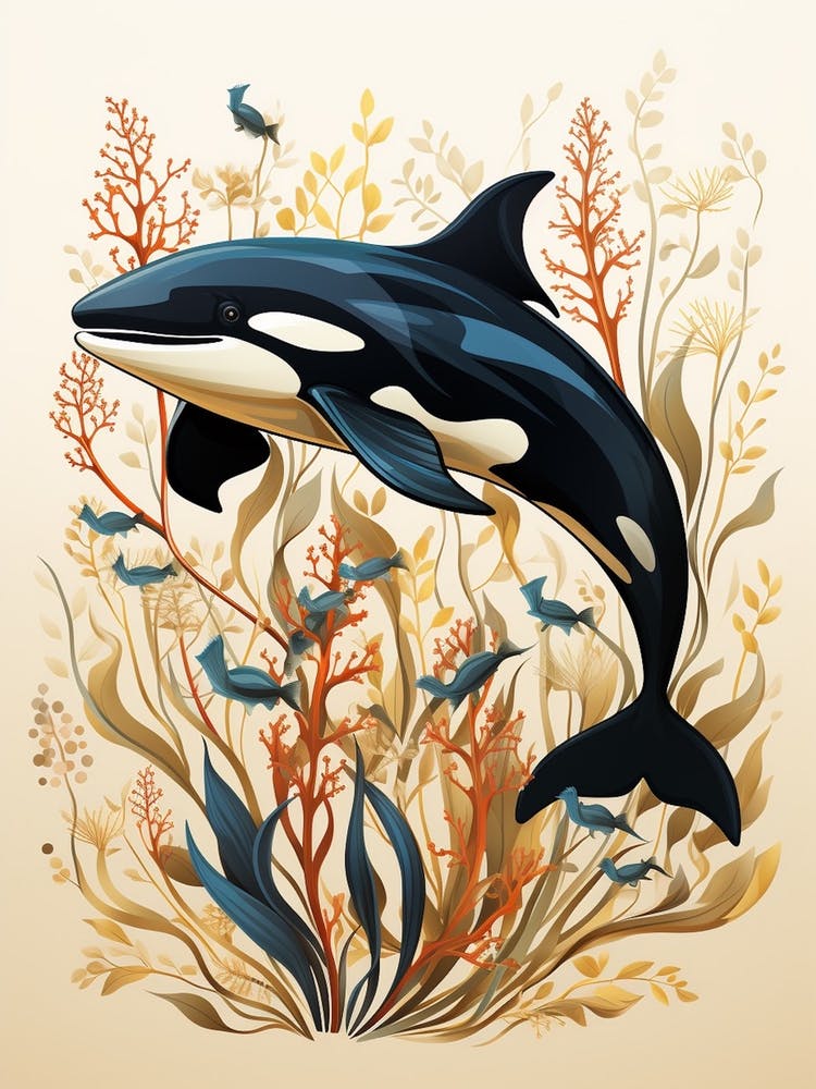 Beige Orca Whale And Seaweed
