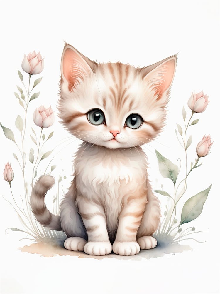 Kitten With Flowers