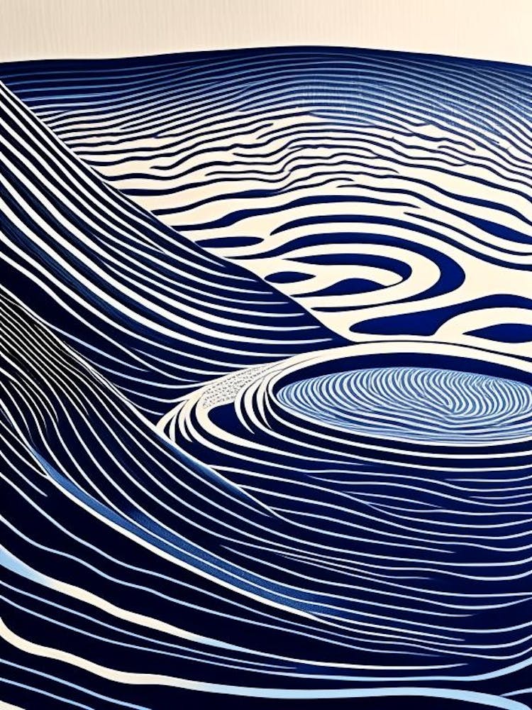 Water Ripples Lake Waterscape Linocut 1