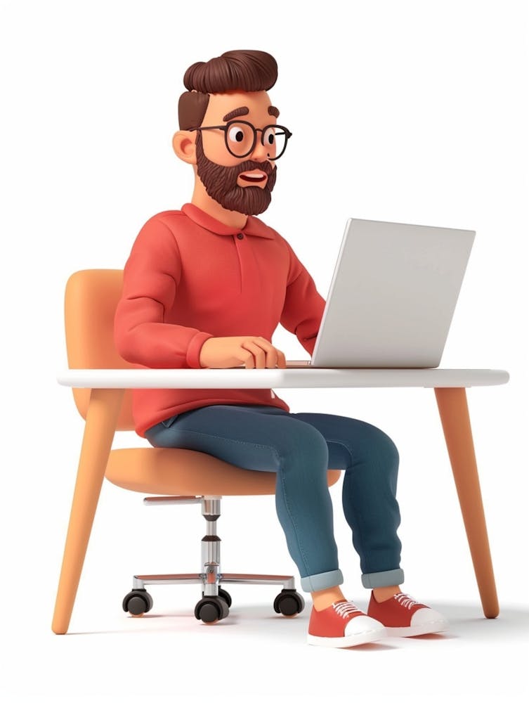 3d Cartoon Render Of Man Working With Laptop, Isolated On White Background 1