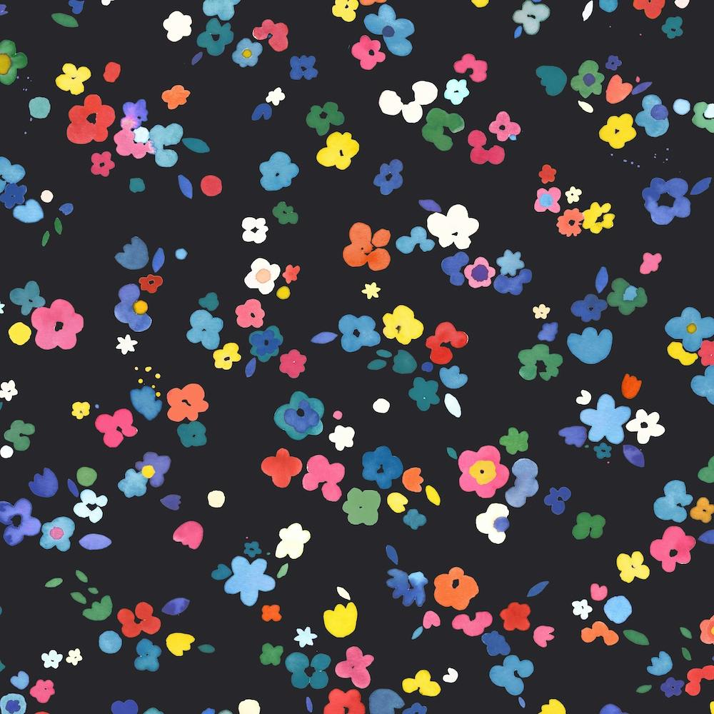 Ditsy Flowers Multi Black Square