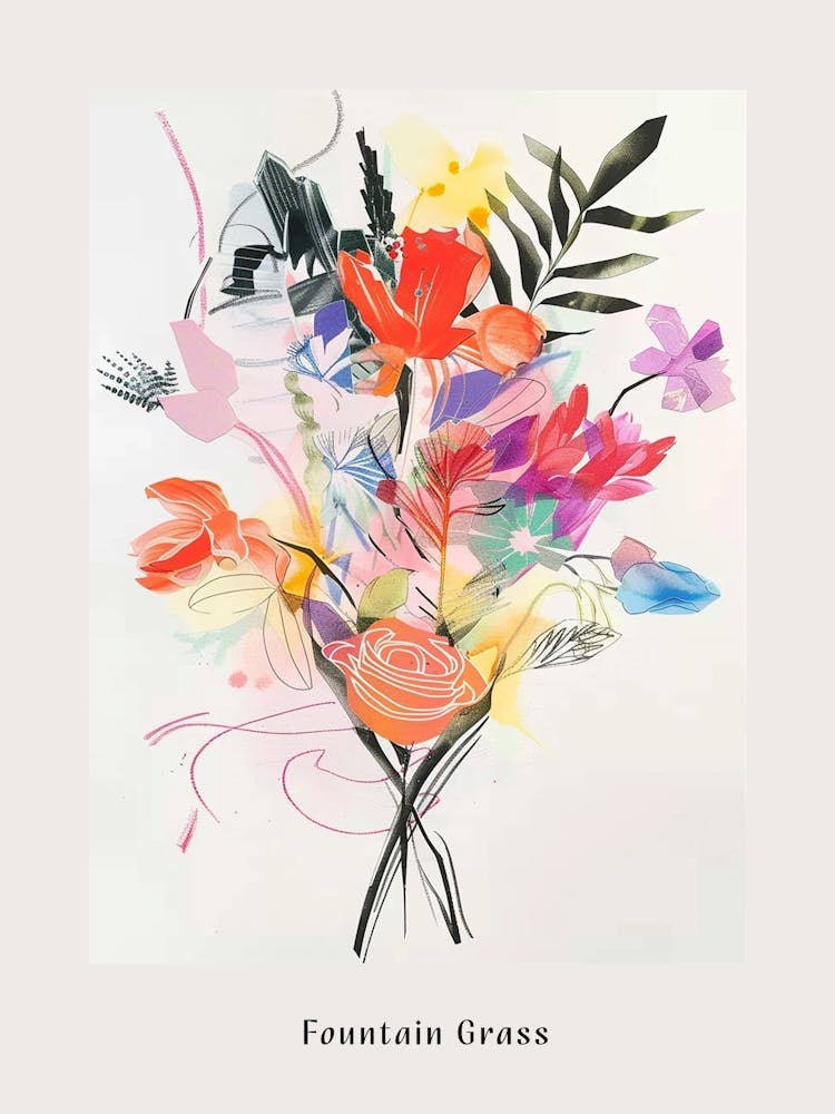 Fountain Grass 1 Collage Flower Bouquet Poster