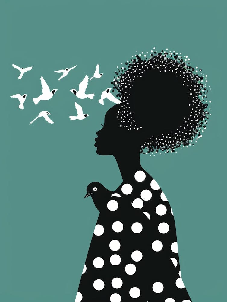 Silhouette Of A Woman With Birds