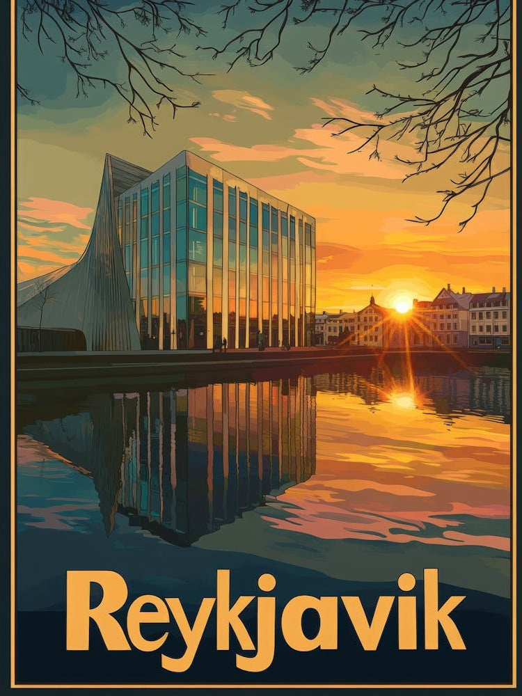 Aihrgdesign A Mid Century Modern Travel Poster For Reykjavik 2