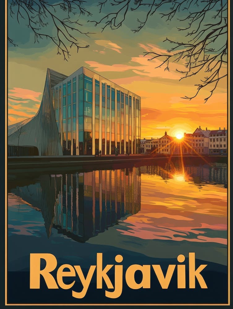 Aihrgdesign A Mid Century Modern Travel Poster For Reykjavik 2