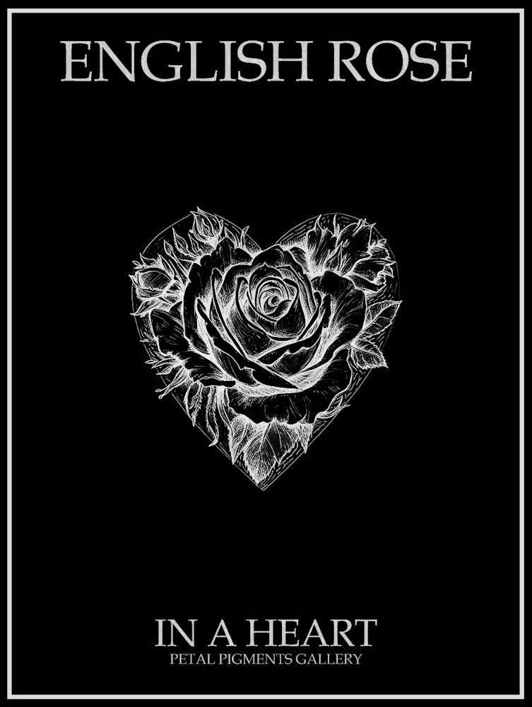 English Rose In A Heart Line Drawing 1 Poster Inverted