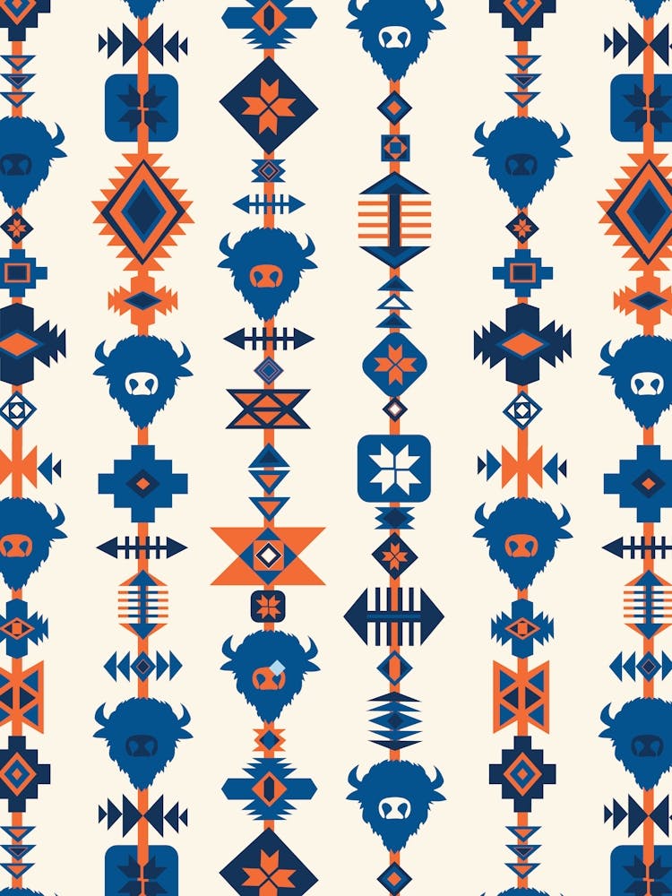 American Buffalo and Aztec Lines Cream, Orange, Blue