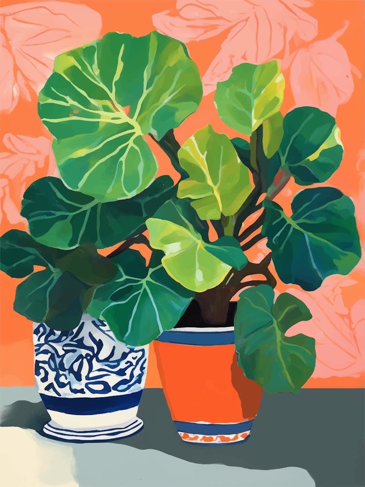 Tropical Potted Plant Gouache painting