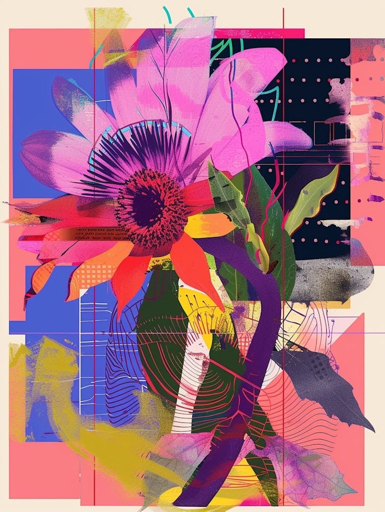 Aster 8 Neon-Blumen-Collage