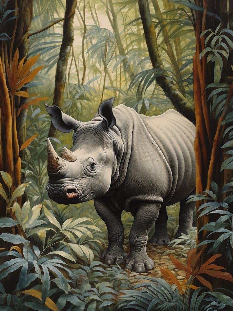 Rhino In The Jungle Realistic Illustration 7