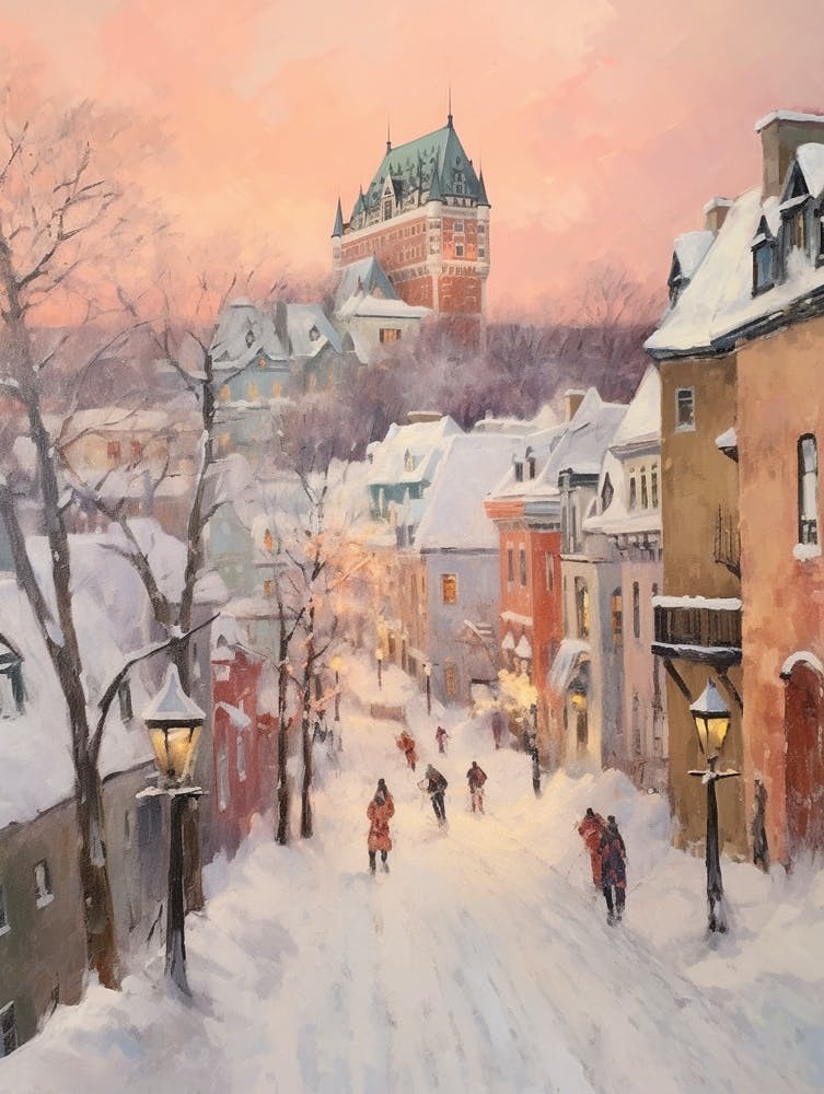 Dreamy Winter Painting Quebec City Canada 1