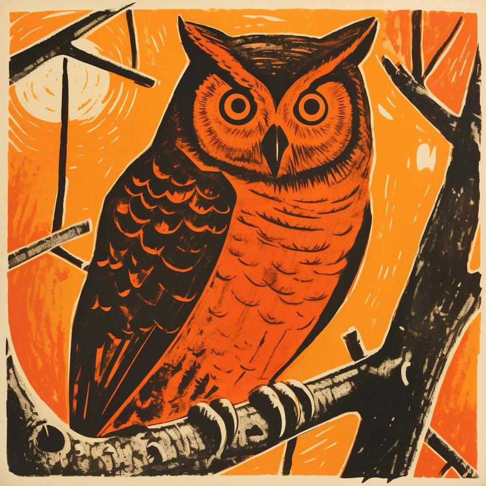 Retro Vogellithographie Eastern Screech Owl 4