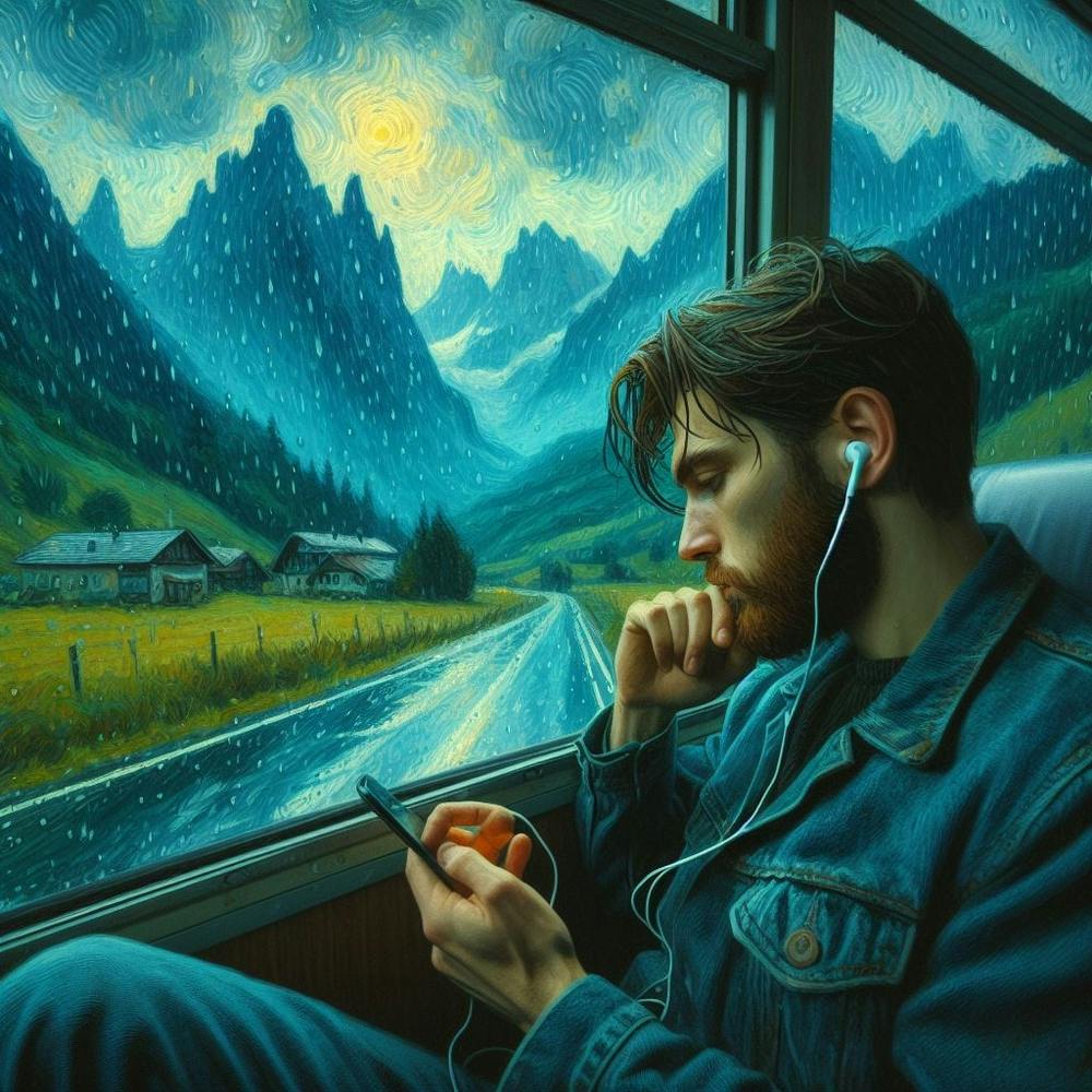 Man Listening To Music On A Train
