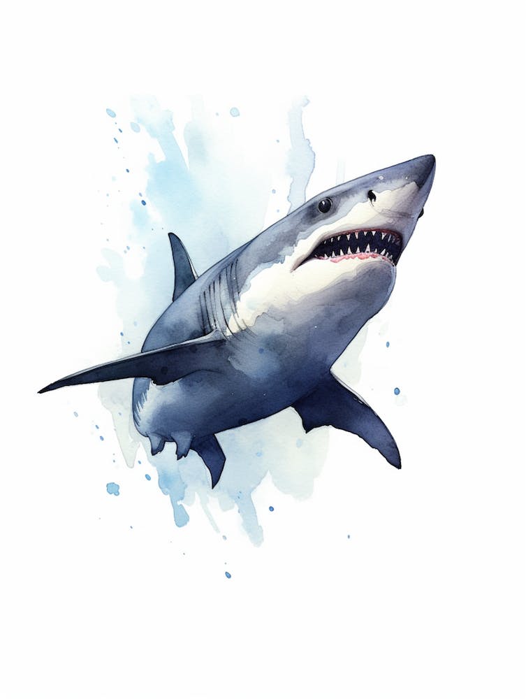 Cartoon Watercolour Great White Shark Kids Nursery 3