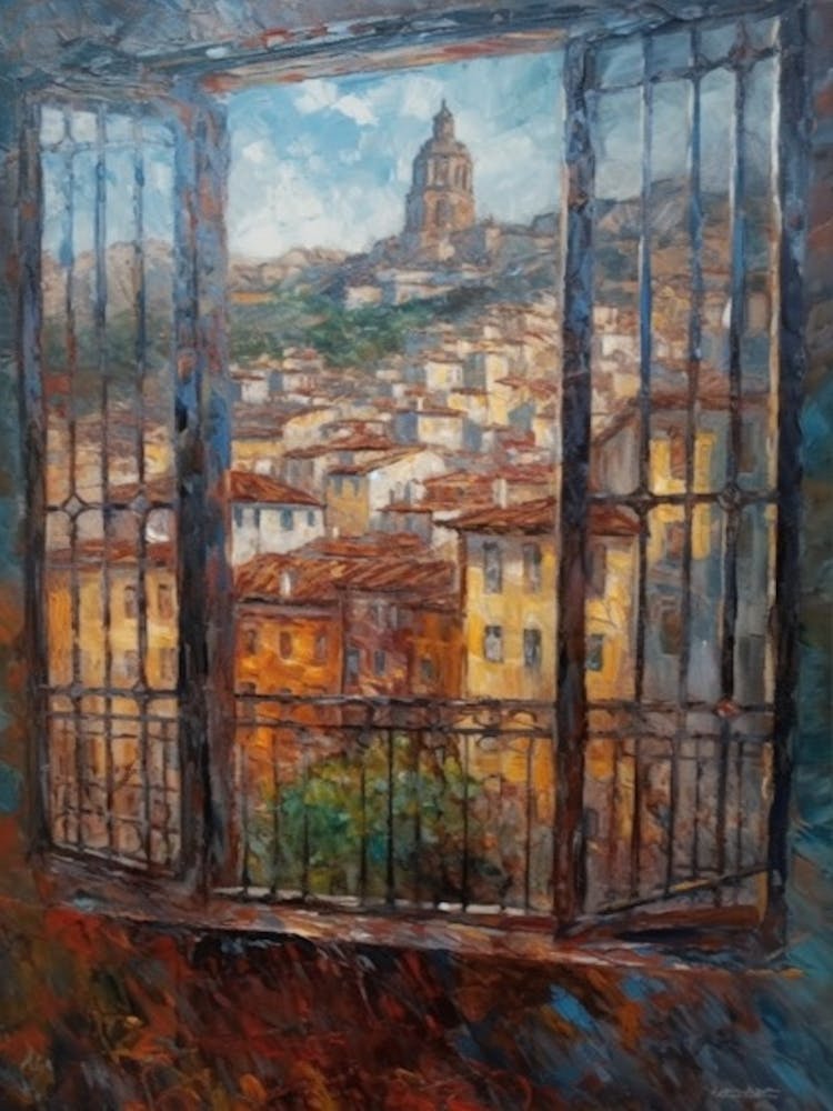 Window View Of Barcelona In The Style Of Impressionism 4