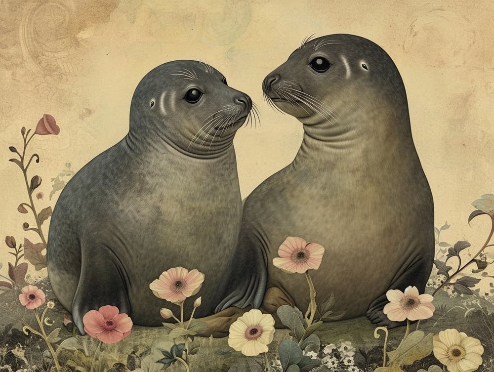 Floral Animal Illustration Elephant Seal 4