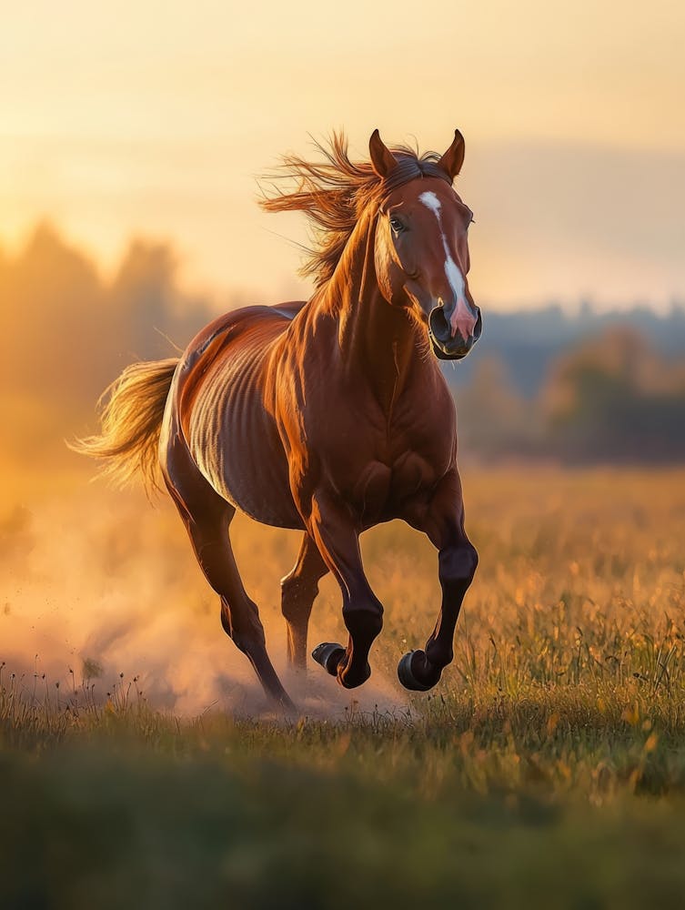Horse Galloping At Sunset. Generated AI.
