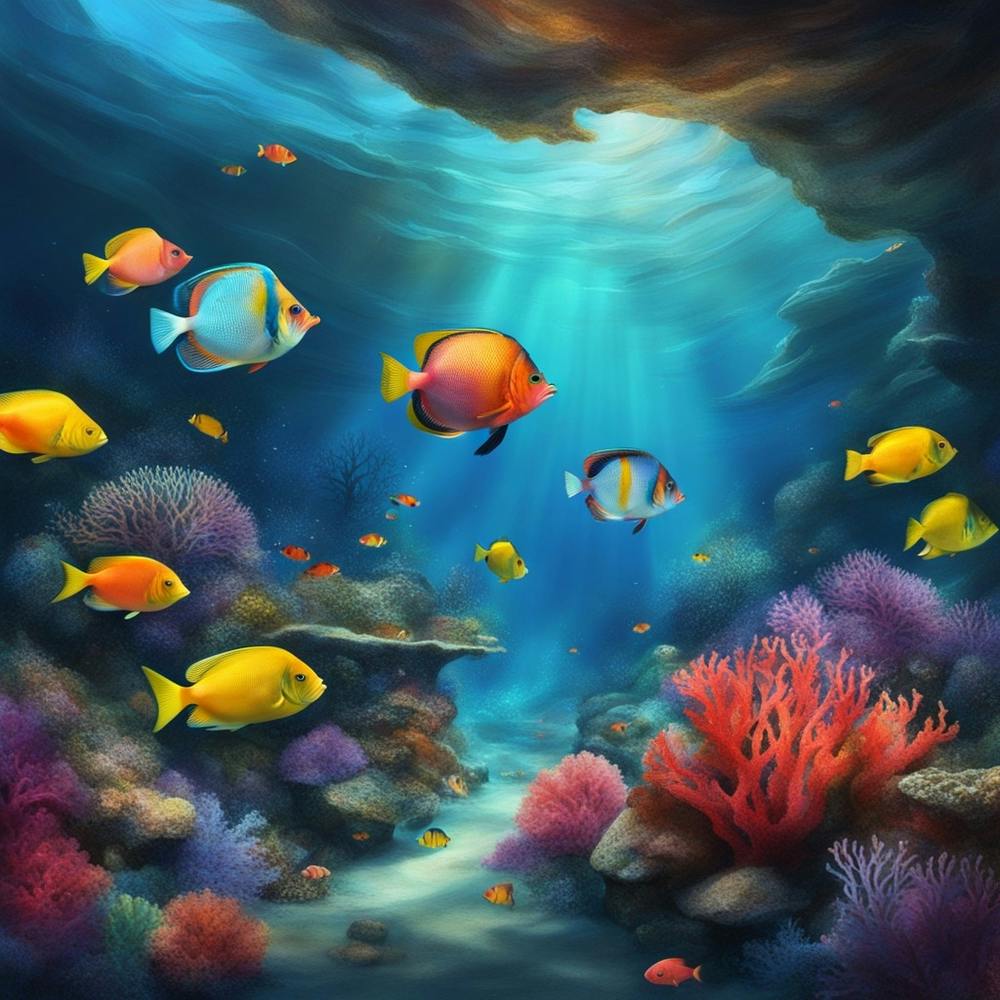 A Digital Painting Of A Vibrant Surreal Underwate
