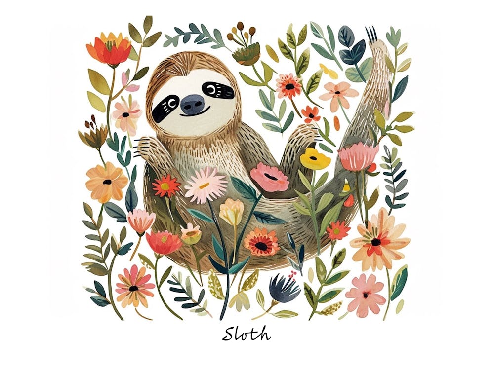 Little Floral Sloth 2 Poster