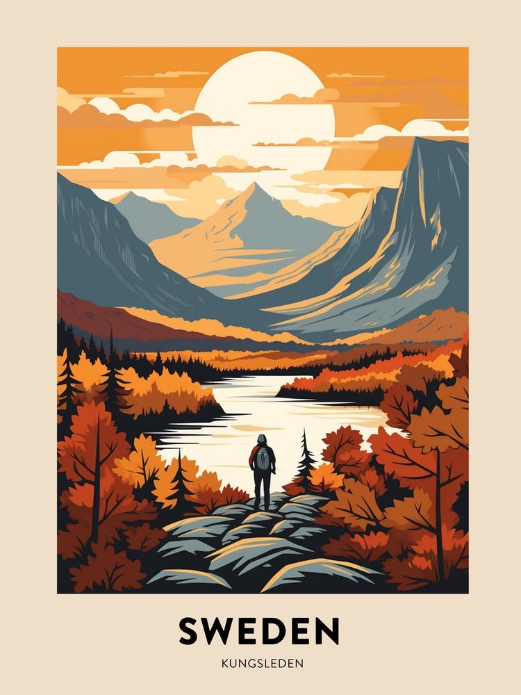 Kungsleden Sweden 3 Vintage Hiking Travel Poster