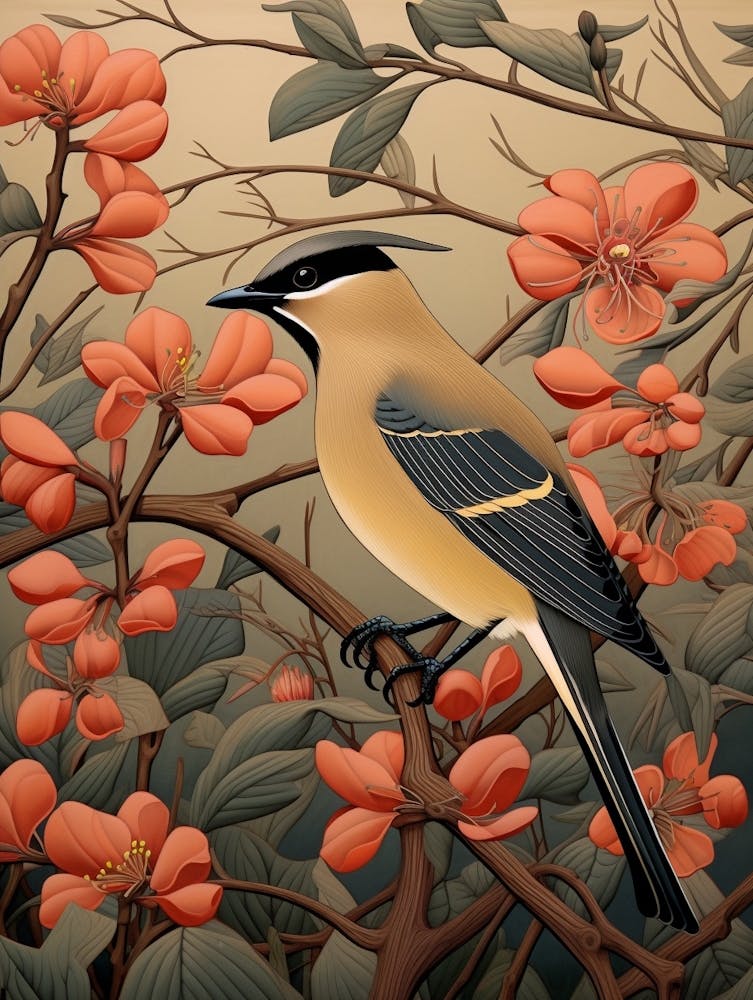 Dark And Moody Botanical Cedar Waxwing 4