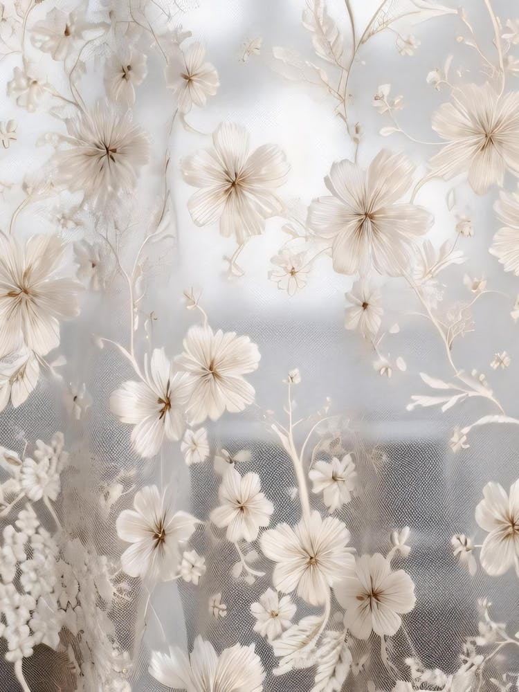 White Embroidered Lace Curtain