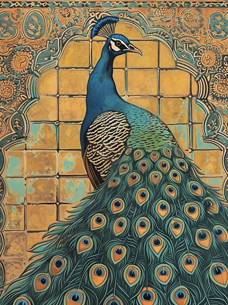 Blue Mustard Peacock Mosaic Tile