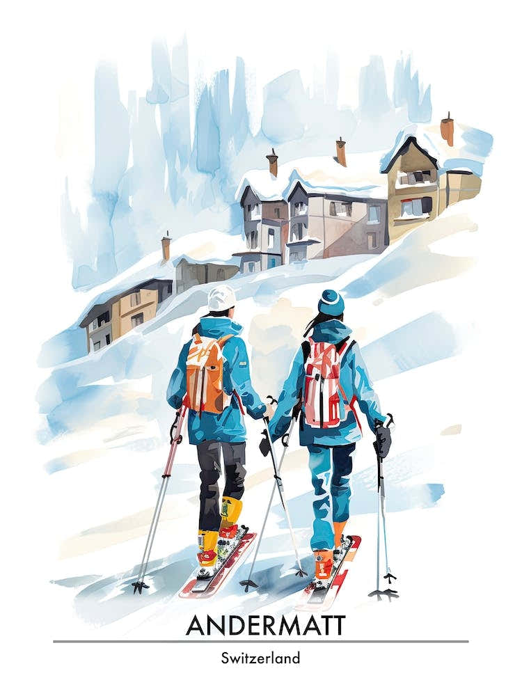 Andermatt   Switzerland Ski Resort Poster Illustration 0
