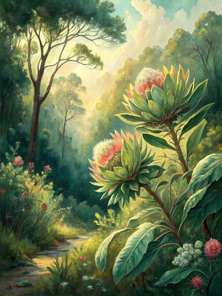 Ölgemälde-Stil Üppig Grüne Botanische Aquarellmalerei