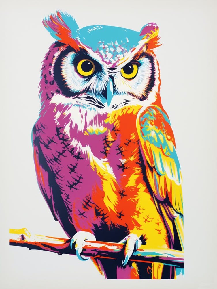 Andy Warhol Style Bird Eastern Screech Owl 2