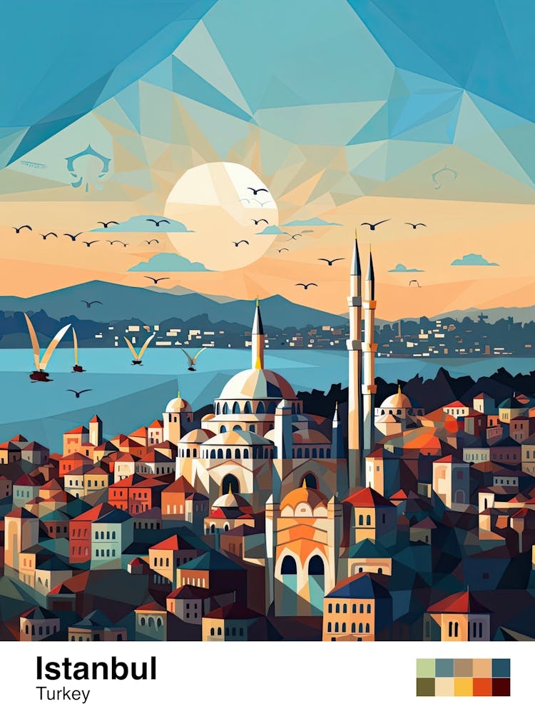 Istanbul, Turkey, Geometric Illustration 1 Poster