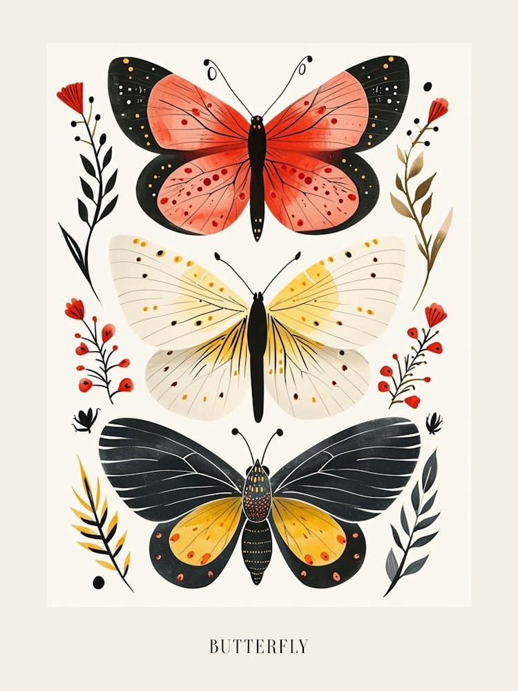 Colourful Insect Illustration Butterfly 17 Poster