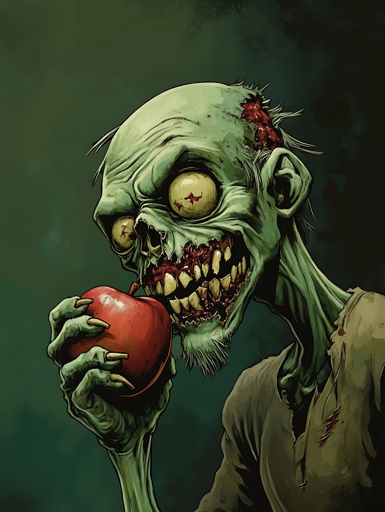 Scary Zombie Eating An Apple 2