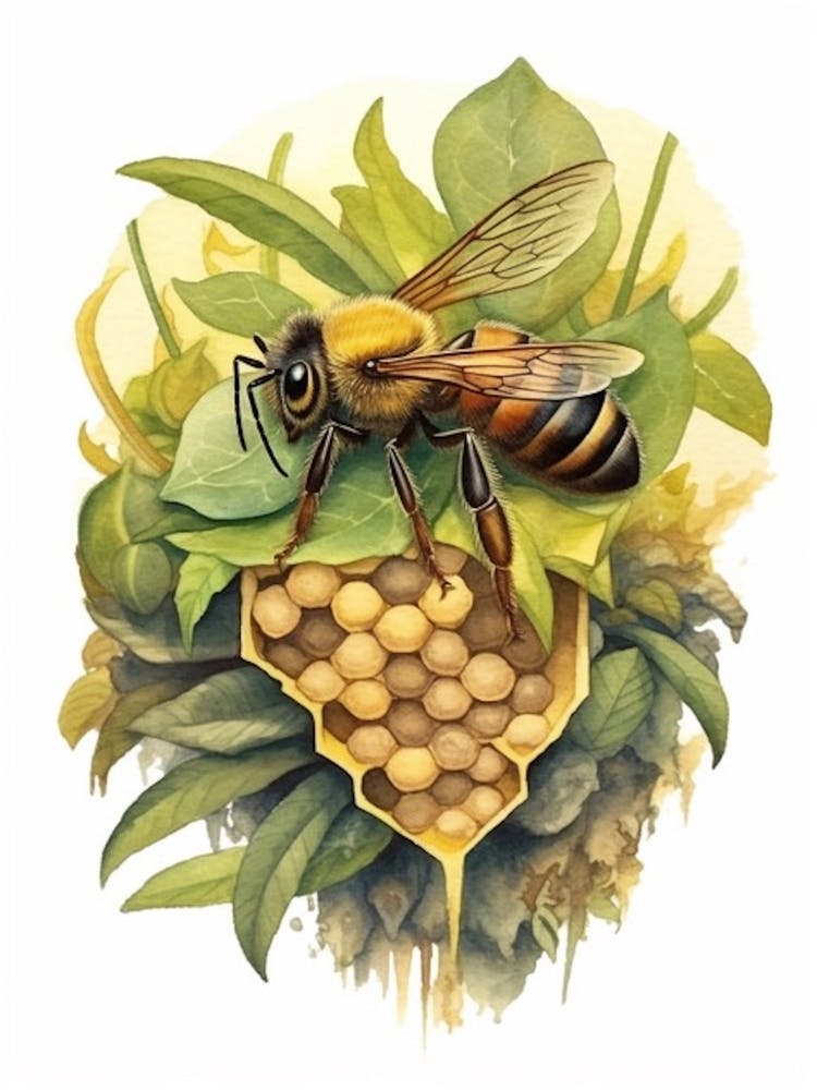 German Yellowjacket Bee Beehive Watercolour Illustration 2
