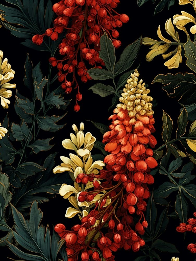 Mahonia 4 William Morris Style Winter Florals