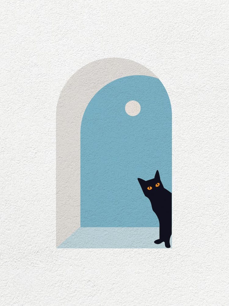 Art Minimaliste Vintage Chat Dans La Fenêtre